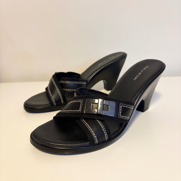 Naturalizer Y2K Open Toe Leather Stitching Buckle Kitten Heels Black Womens 8.5 - Picture 1 of 4